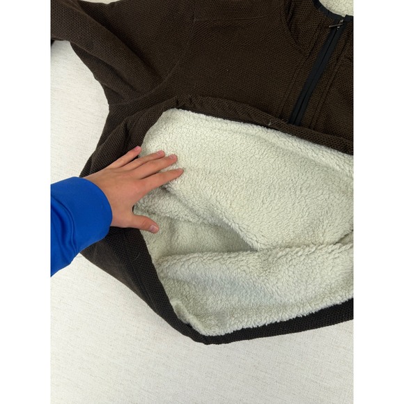 Orvis Mens L Brown Textured Quarter Zip Pullover Sherpa Lined Fleece Jacket - Picture 9 of 9